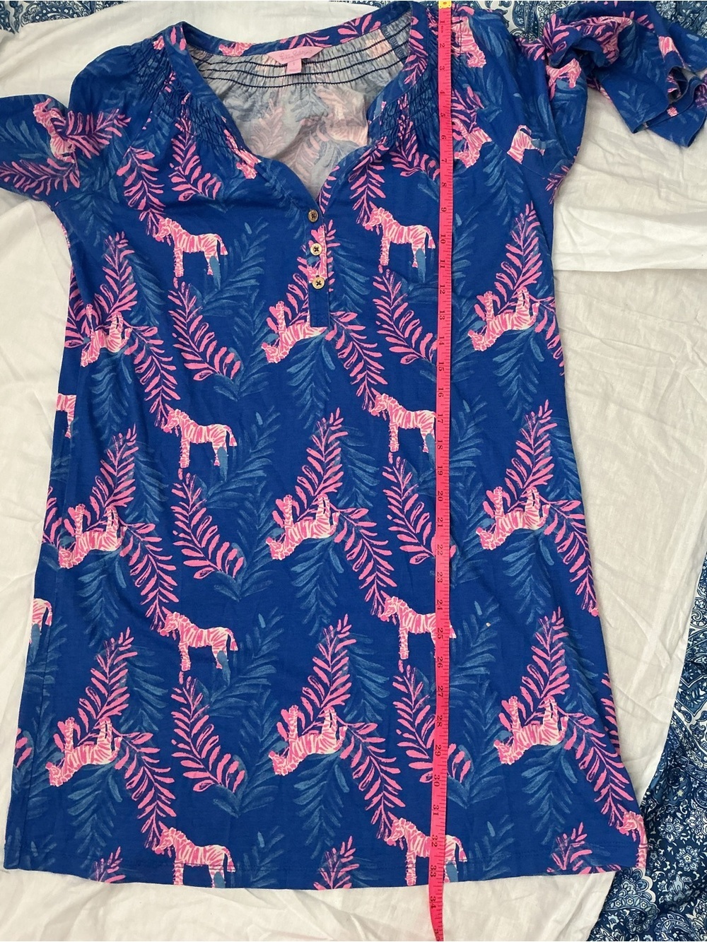 Lilly Pulitzer Blue Tunic Dress with Pink Leaf & Zebra Accent - Picture 10 of 10